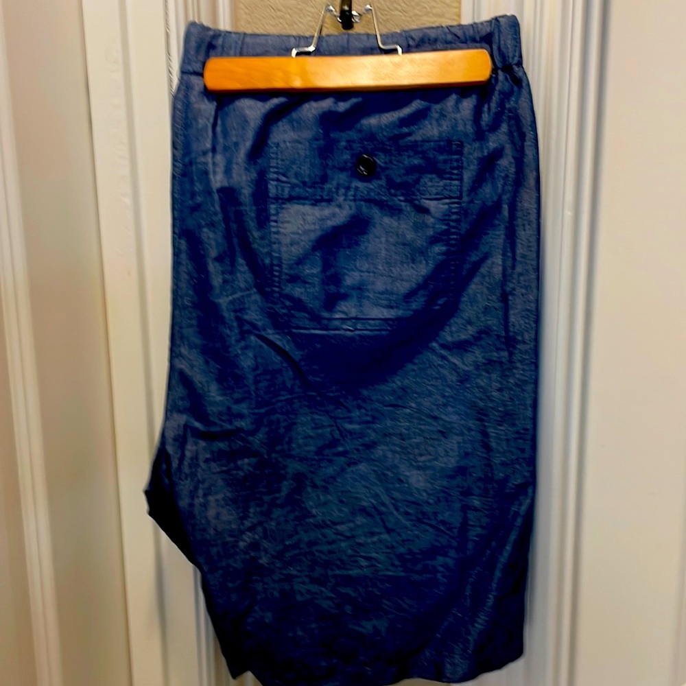 Mens Vince Designer Cotton/Linen shorts in XXL Chambray Blue Flat Front.